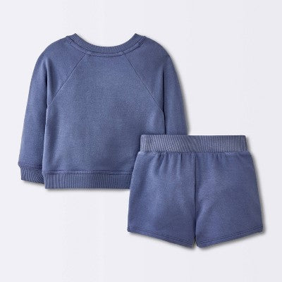  Baby Boys' 2pc Fox Applique Sweatshirt & Shorts Set - Cloud Island™ Navy Blue
