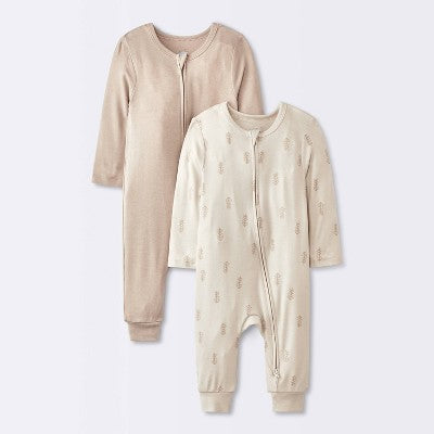  Baby 2pk Leaf So Very Soft Modal Blend Romper - Cloud Island™ Cream