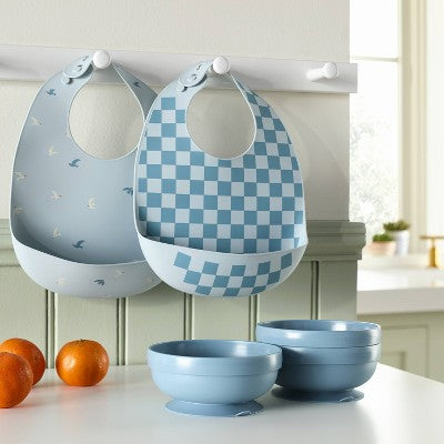 Silicone Bibs - 2pk - Birds/Checker - Cloud Island™