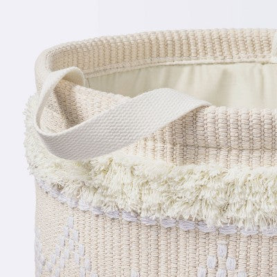  Tufted Fabric Medium Round Storage Basket - Khaki And Cream - Cloud Island™