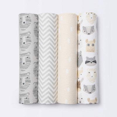  Flannel Baby Blankets Little Cub - Cloud Island™ Gray/Neutral 4pk