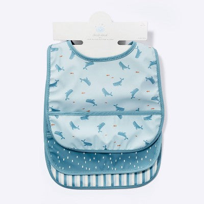  Water-Resistant Bibs - 3pk - Whales/Stripes/Dots - Cloud Island™