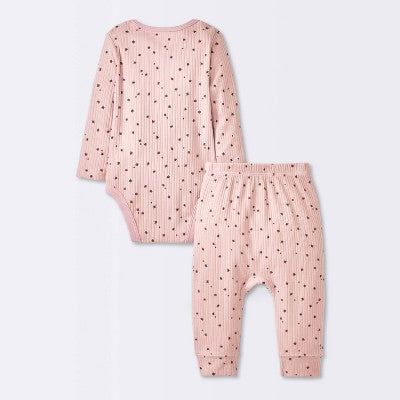  Baby Girls' 2pc Stars Wide Ribbed Long Sleeve Top & Pants Set - Cloud Island™ Pink