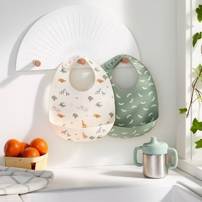  Silicone Bibs - 2pk - Animals/Cresents - Cloud Island™