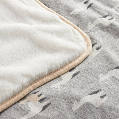  Jersey Knit Reversible Faux Fur Blanket Llamas - Cloud Island™ Blue/White
