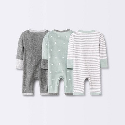  Baby 3pk Basic Romper - Cloud Island™ Gray Preemie