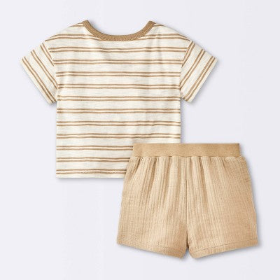  Baby Boys' 2pc Striped Pocket T-Shirt And Shorts Set - Cloud Island™ Tan