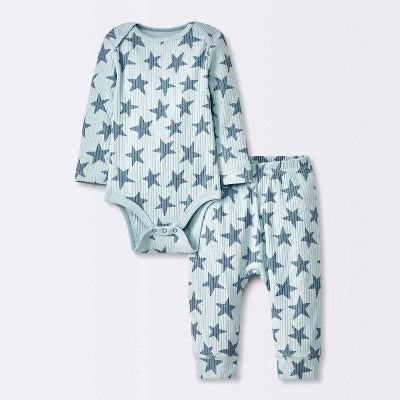  Baby 2pc Stars Wide Ribbed Top & Bottom Set - Cloud Island™ Blue