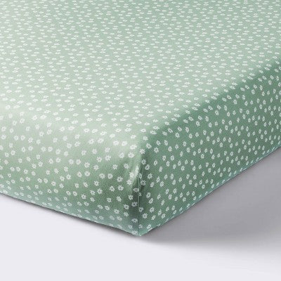  Cotton Fitted Crib Sheet - Daisies Green - Cloud Island™