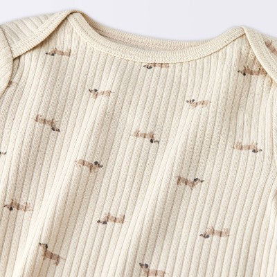  Baby 2pc Weiner Dogs Wide Ribbed Top & Bottom Set - Cloud Island™ Khaki