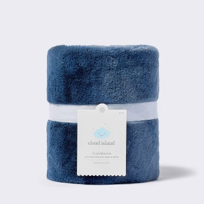  Solid Satin Edge Plush Baby Blanket - Blue Steel - Cloud Island™