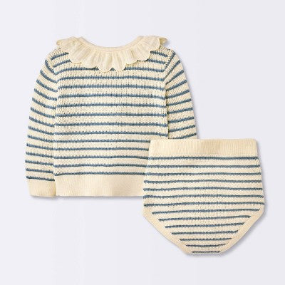  Baby Girls' 2pc Striped Peter Pan Collared Sweater Set - Cloud Island™ Blue