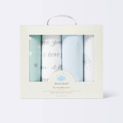  Flannel Baby Blankets I Love You To The Moon And Back - 4pk - Cloud Island™