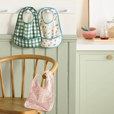  Water Resistant Bibs - 3pk - Floral/Checkerboard - Cloud Island™