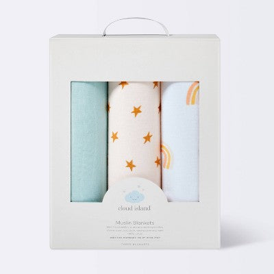  Muslin Swaddle Blankets Rainbows - Cloud Island™ Green 3pk