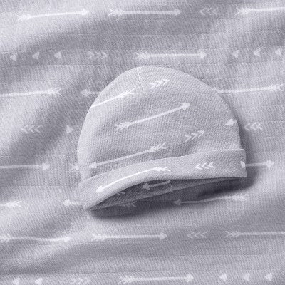 Hospital Muslin Swaddle Baby Blanket And Hat Gift Set - Gray Arrow - 2pk - Cloud Island™