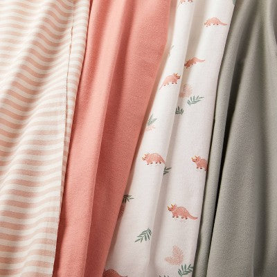  Flannel Baby Blanket - Coral Dinosaurs - 4pk - Cloud Island™