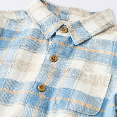  Baby Boys' Flannel Button-Down Top & Pants Set - Cloud Island™ Blue