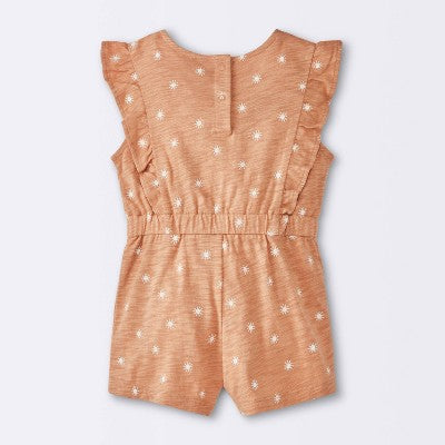  Baby Girls' Sun Stamps Printed Ruffle Romper - Cloud Island™ Tan