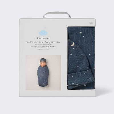  Hospital Muslin Swaddle And Hat Gift Set - 2ct - Blue Stars- Cloud Island™