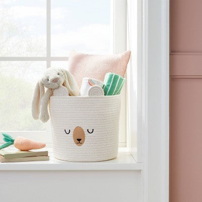  Medium Coiled Rope Round Basket Sleepy Bear - Cream - Cloud Island™