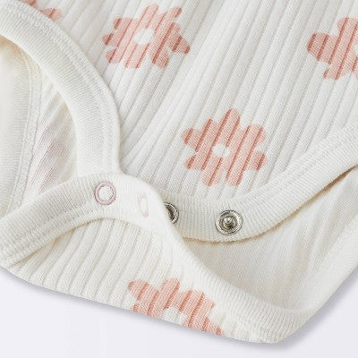  Baby 2pc Floral Wide Ribbed Top & Bottom Set - Cloud Island™ Cream