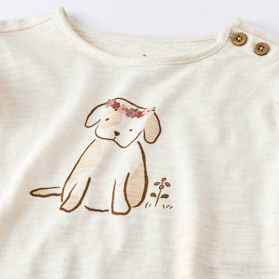  Baby Girls' 2pc Dog Floral T-Shirt Shirt & Bike Shorts Set - Cloud Island™ Cream