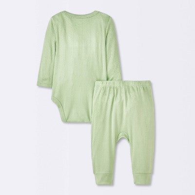  Baby 2pc Neutral Pointelle Top & Bottom Set - Cloud Island™ Green