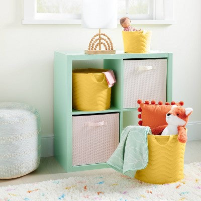  Quilted Fabric Medium Round Storage Basket - Yellow - Cloud Island™
