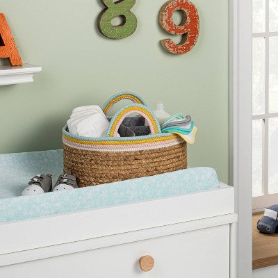  Braided Water Hyacinth Diaper Caddy With Coiled Rope Handles - Pink - Cloud Island™