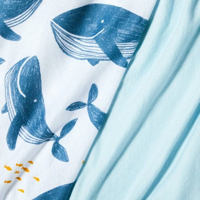  Fitted Jersey Crib Sheet Whales - Solid Blue - 2pk - Cloud Island™
