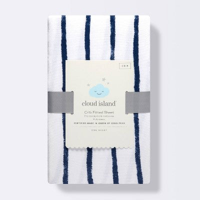  Polyester Rayon Jersey Fitted Crib Sheet - Cloud Island™ Navy Blue Vertical Stripe