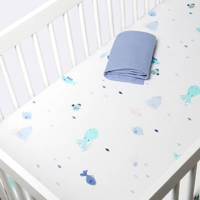  Fitted Jersey Crib Sheet 2pk - Cloud Island™ Fish Friends And Solid Blue