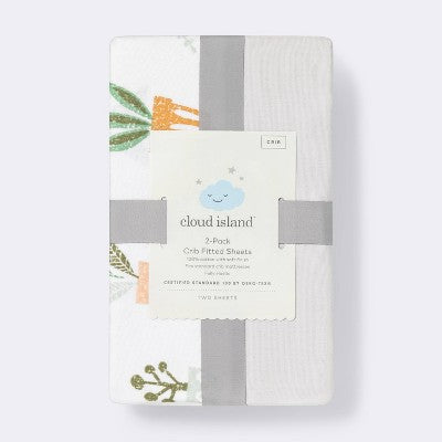  Fitted Crib Sheet - Cloud Island™ - Plants/Gray - 2pk