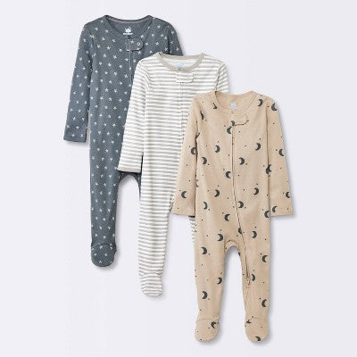  Baby 3pk Cotton Moons Sleep N' Play - Cloud Island™ Gray