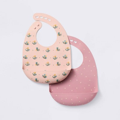  Silicone Bibs - 2pk - Flowers/Dots - Cloud Island™