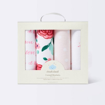  Flannel Baby Blanket In Bloom - Pink - 4pk - Cloud Island™