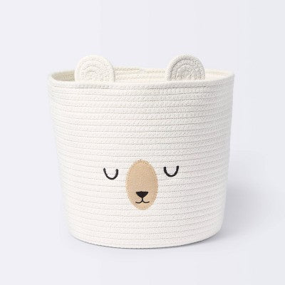  Medium Coiled Rope Round Basket Sleepy Bear - Cream - Cloud Island™