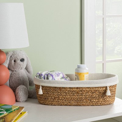  Natural Weave Oval Storage Bin With Waffle Weave Liner - Cloud Island™