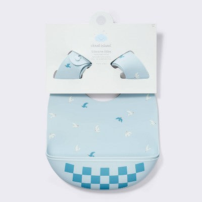  Silicone Bibs - 2pk - Birds/Checker - Cloud Island™