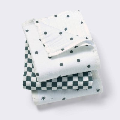  Muslin Swaddle Baby Blanket - Dots & Checks - 3pk - Cloud Island™