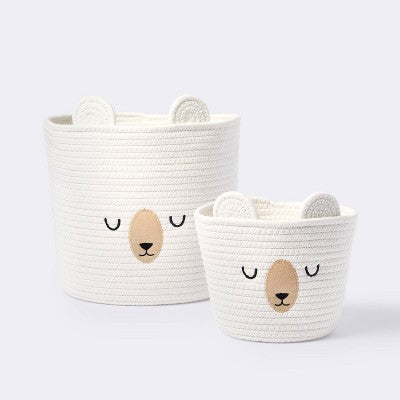  Small Tapered Round Coiled Rope Round Basket Sleepy Bear - Cloud Island™
