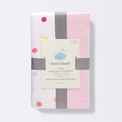  Fitted Jersey Crib Sheet 2pk - Cloud Island™ Multi Dot And Solid Pink