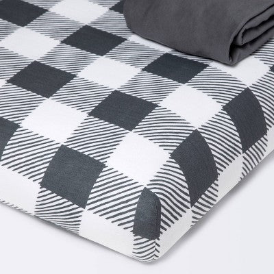  Fitted Playyard Jersey Sheet Gingham - Cloud Island™ - Gray - 2pk