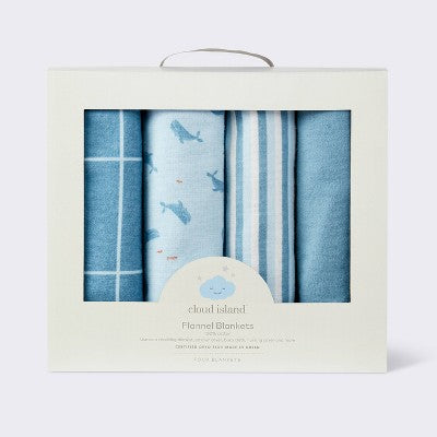  Flannel Baby Blanket - Whales - 4pk - Cloud Island™