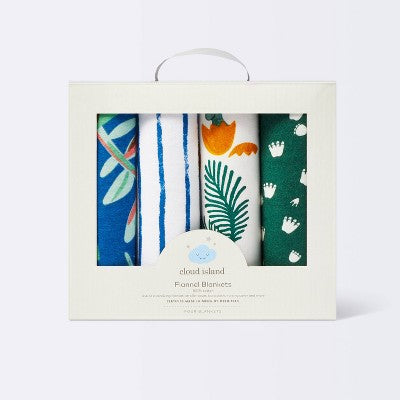  Flannel Baby Blanket Dino-snore - Cream/Blue/Green - 4pk - Cloud Island™
