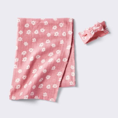  Hospital Muslin Swaddle And Headwrap Gift Set - Pink - Cloud Island™