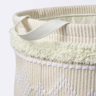  Tufted Fabric Large Round Storage Basket - Khaki And Cream - Cloud Island™