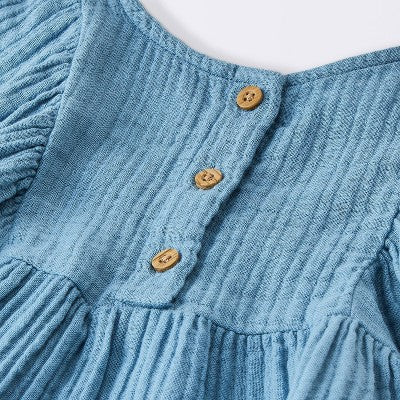  Baby Girls' 2pc Embroidered Floral Gauze Top & Bottom Set - Cloud Island™ Blue