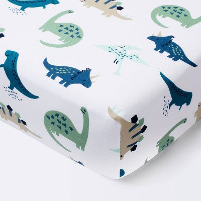  Fitted Crib Sheet Dinos Cool - Cloud Island™ - Blue/Green